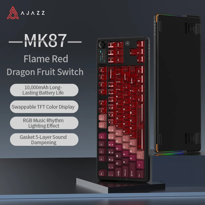 AJAZZ MK87 Drahtlose mechanische Tastatur 75 % Tri-Mode RGB PBT Tastenkappen Hot-Swap-Gaming-Tastaturdichtung 10000 mAh für Gamer PC/Mac