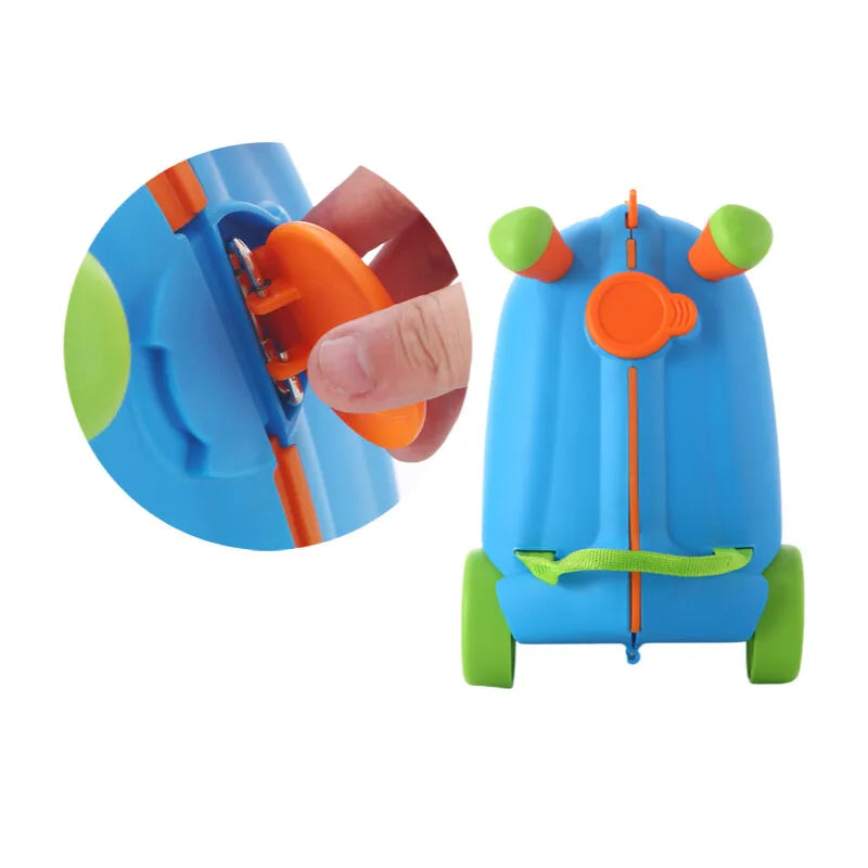 Ride-On Kindergepäck mit geräuschlosen Rädern, Cartoon-Aufbewahrungsbox, Spielzeugkoffer, stapelbares Design für Zuhause/Reisen (Jungen/Mädchen)