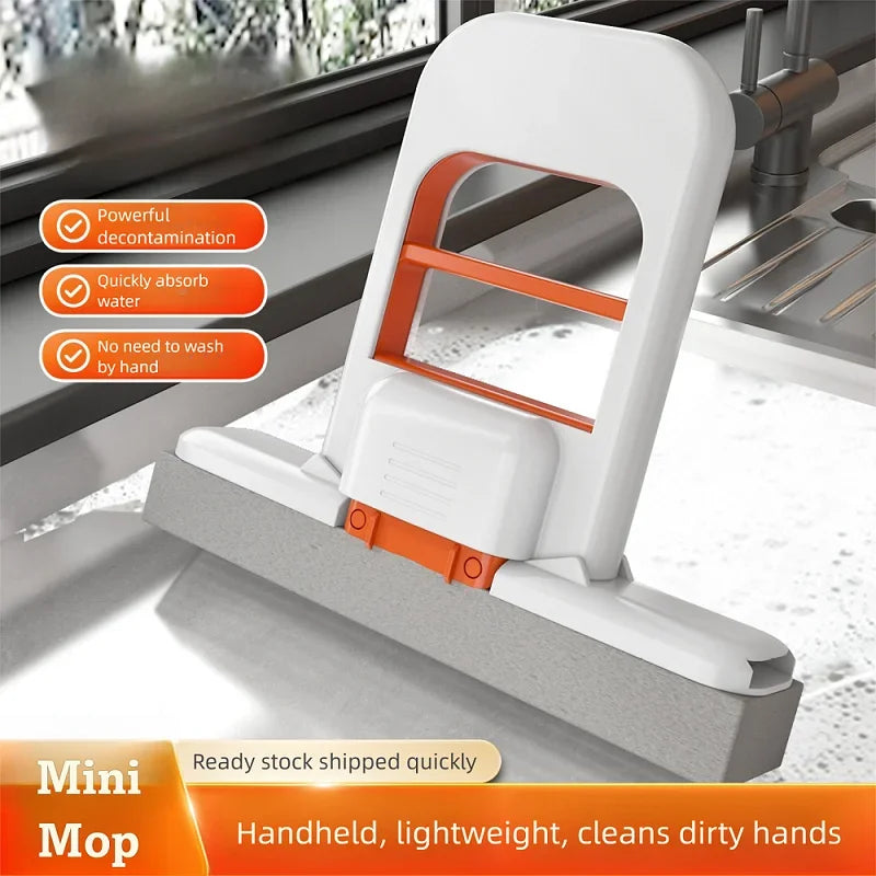 NEU Mini-Schwammmopp, freihändiger Waschmopp, tragbarer Mini-Mopp mit super saugfähigem Mopp für die Reinigung von Schreibtischböden, Badezimmern, Küchen, Glas und Autos