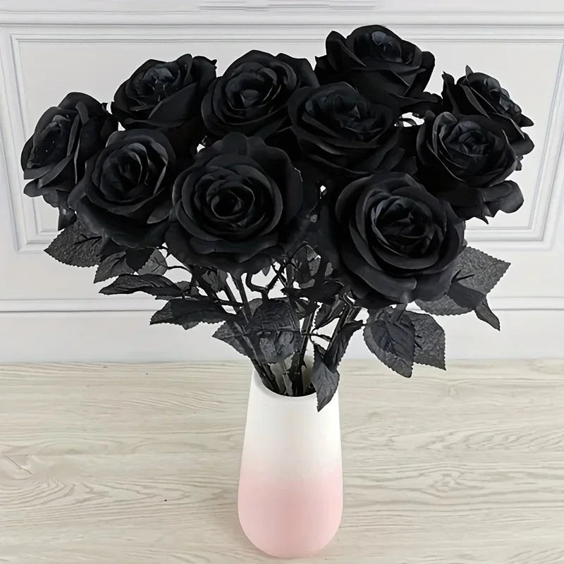 Künstliche Schwarze Rosen – Langer Stiel, Tischdeko | 5 oder 10 Stück