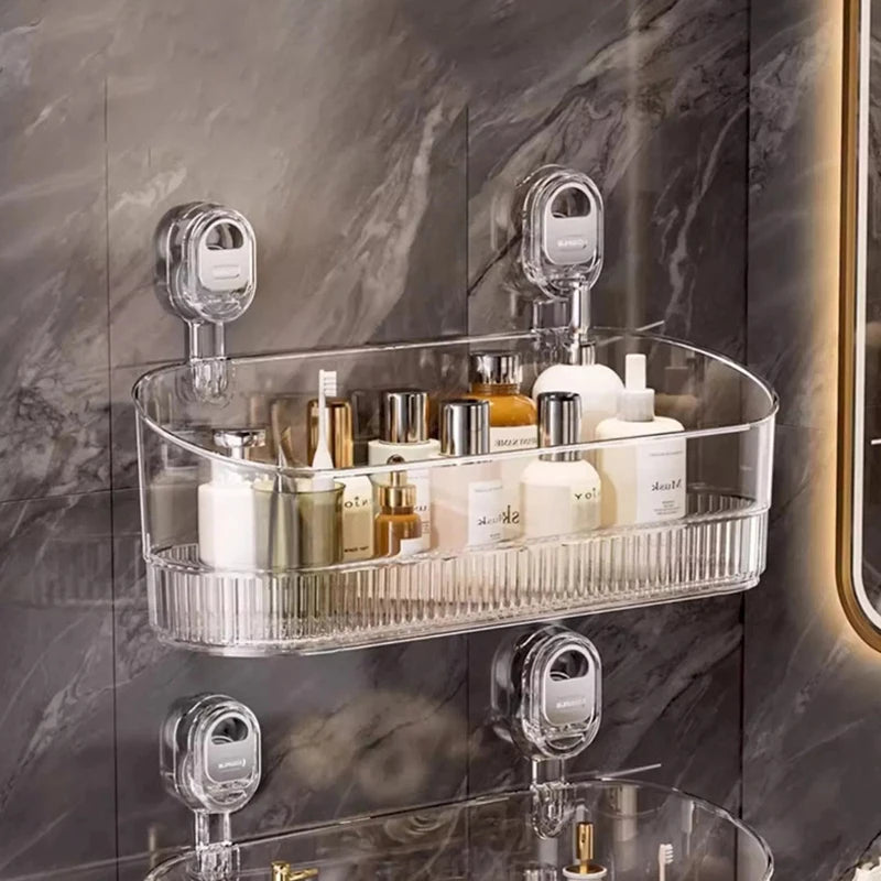 Badezimmer-Saugnapf-Aufbewahrungsbox ohne Bohren, großes Fassungsvermögen und stark tragendes, multifunktionales, wandmontiertes Regalregal mit Saugnapf