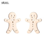 SMJEL Niedliche Tier-Hirsch-Ohrstecker, kleine Lebkuchenmann-Schneeflocken-Ohrringe für Mädchen, Edelstahl, Weihnachtsschmuck, Brincos