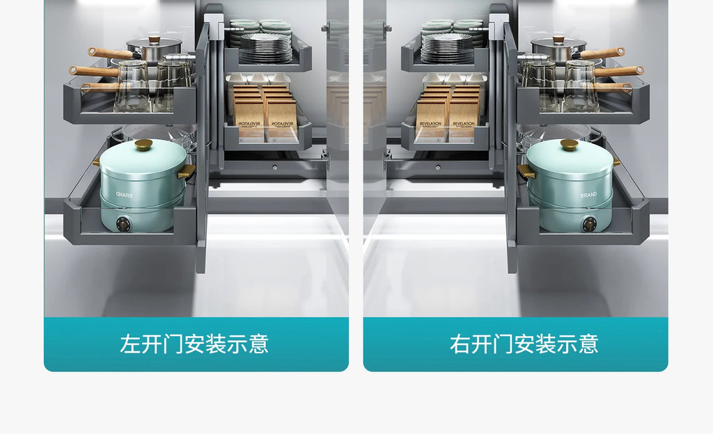 Eckkorb, Küchenschrank, komplett ausziehbar, Aufbewahrungsregal mit zwei Schubladen, Eckkorb