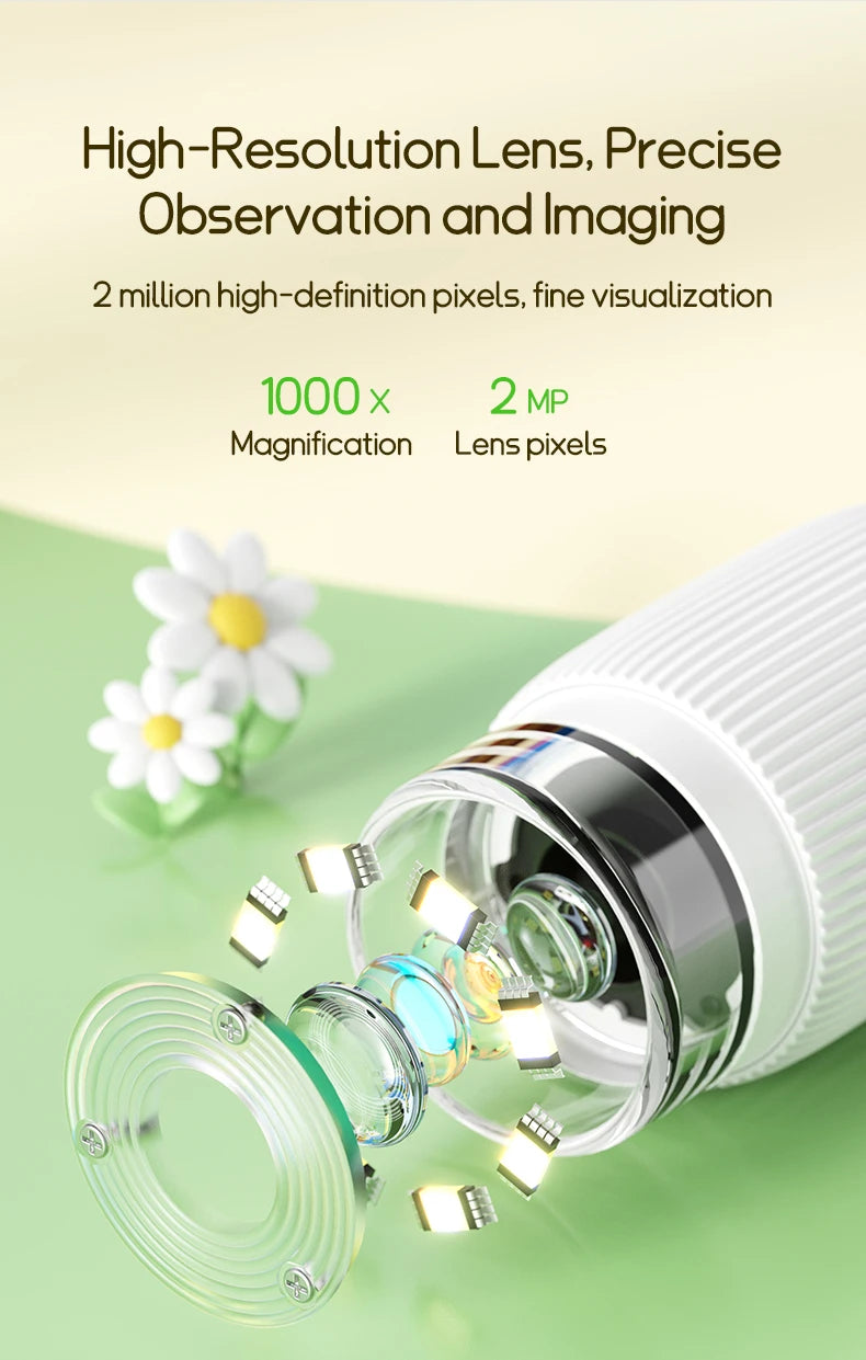 Kindermikroskop, 1000-fache Vergrößerungsmikroskop, 200 Megapixel, mit LED-Foto- und Videofunktion, Lernspielzeug, Wissenschaft für Kinder