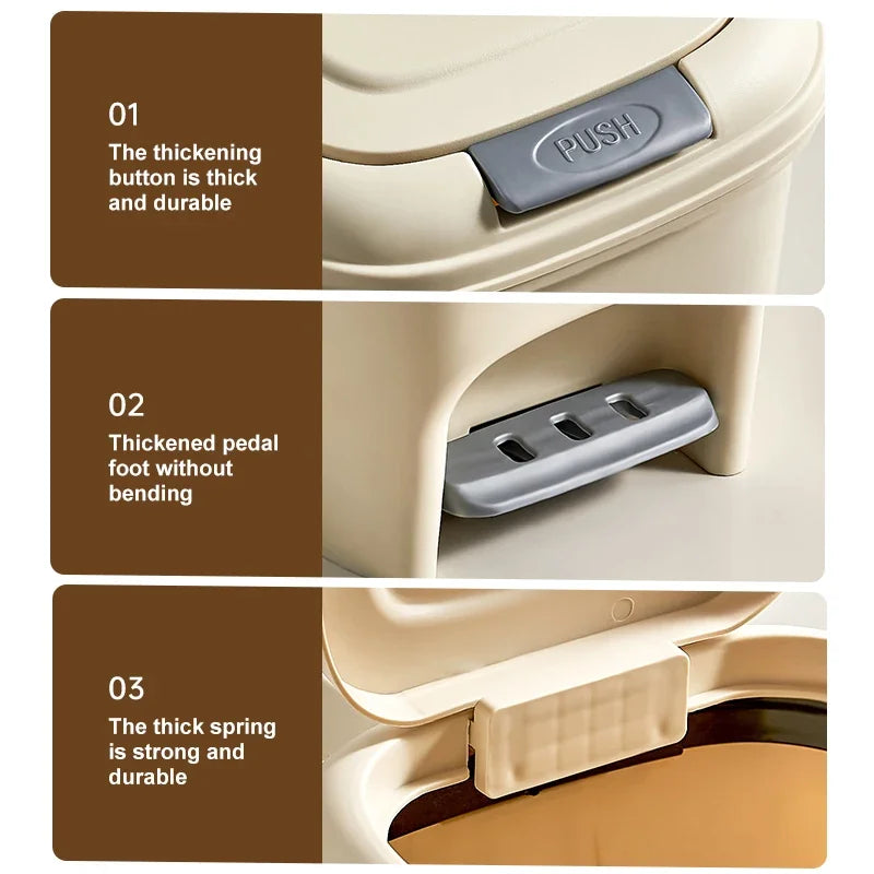 Neue Mülleimer mit großem Fassungsvermögen für Haushaltsküchen, handbetriebene oder fußbetriebene Deckel für Wohnzimmer und Badezimmer