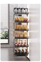 Seitlicher Zugkorb mit hohem Schrank, Kühlschrank-Fugenregal, extrem schmaler Snack-Schrank, Schublade, tiefe Küche, schmale Schränke