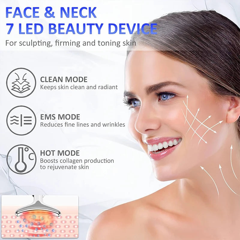 Abay 7-Farben Gesichts- & Hals-Lifting-Gerät – EMS, LED-Lichttherapie, Anti-Falten, CE