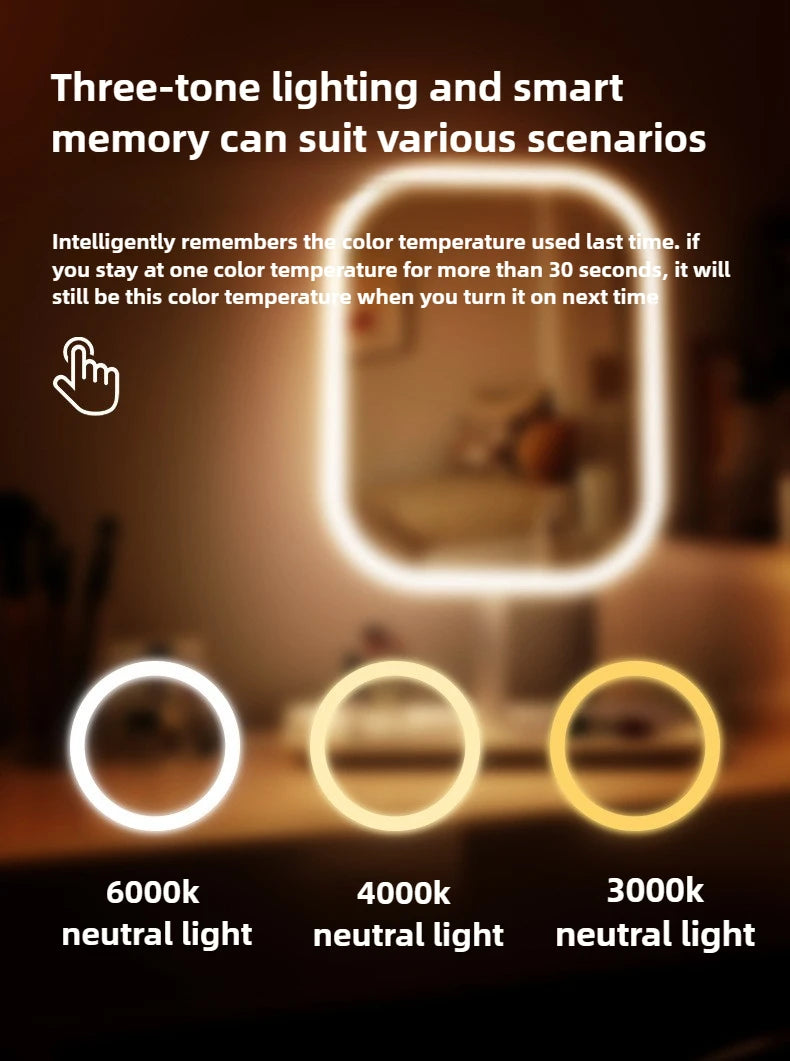 1 ~ 2 großer, quadratischer, drehbarer LED-Schminkspiegel – quadratischer Kosmetikspiegel mit verstellbarer Beleuchtung für Mädchenschlafsaal und den Heimgebrauch