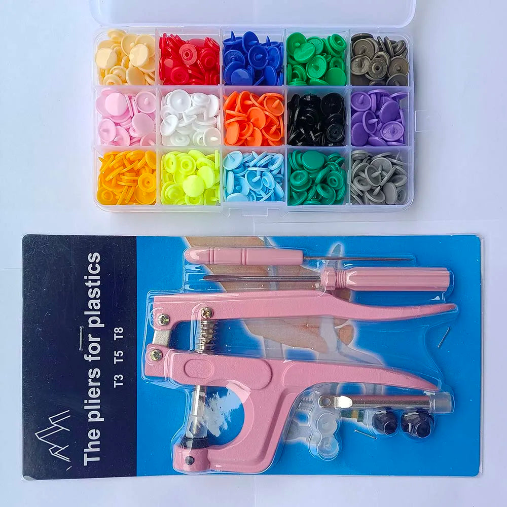 QIMONTON T5 Druckknopf-Set mit Zange – Resin, Nickelfrei, Waschbar, 1,2cm | DIY Nähen & Basteln | Blau, Rosa & Grau