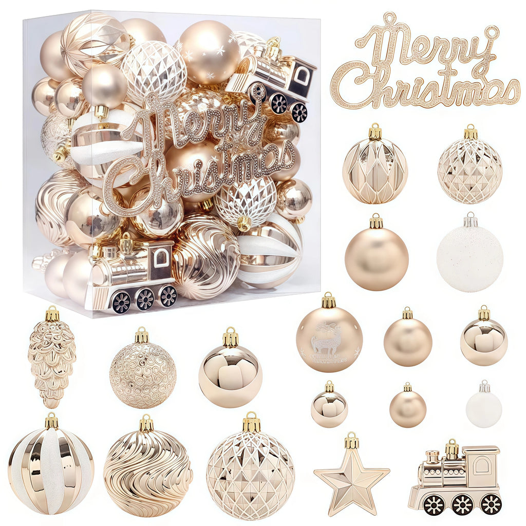 65PCS Champagner Gold Weihnachten Ball Dekorationen Matt Glänzend Wasser Welligkeit Design Weihnachten Kugeln Weihnachten Baum Ornamente Wohnkultur