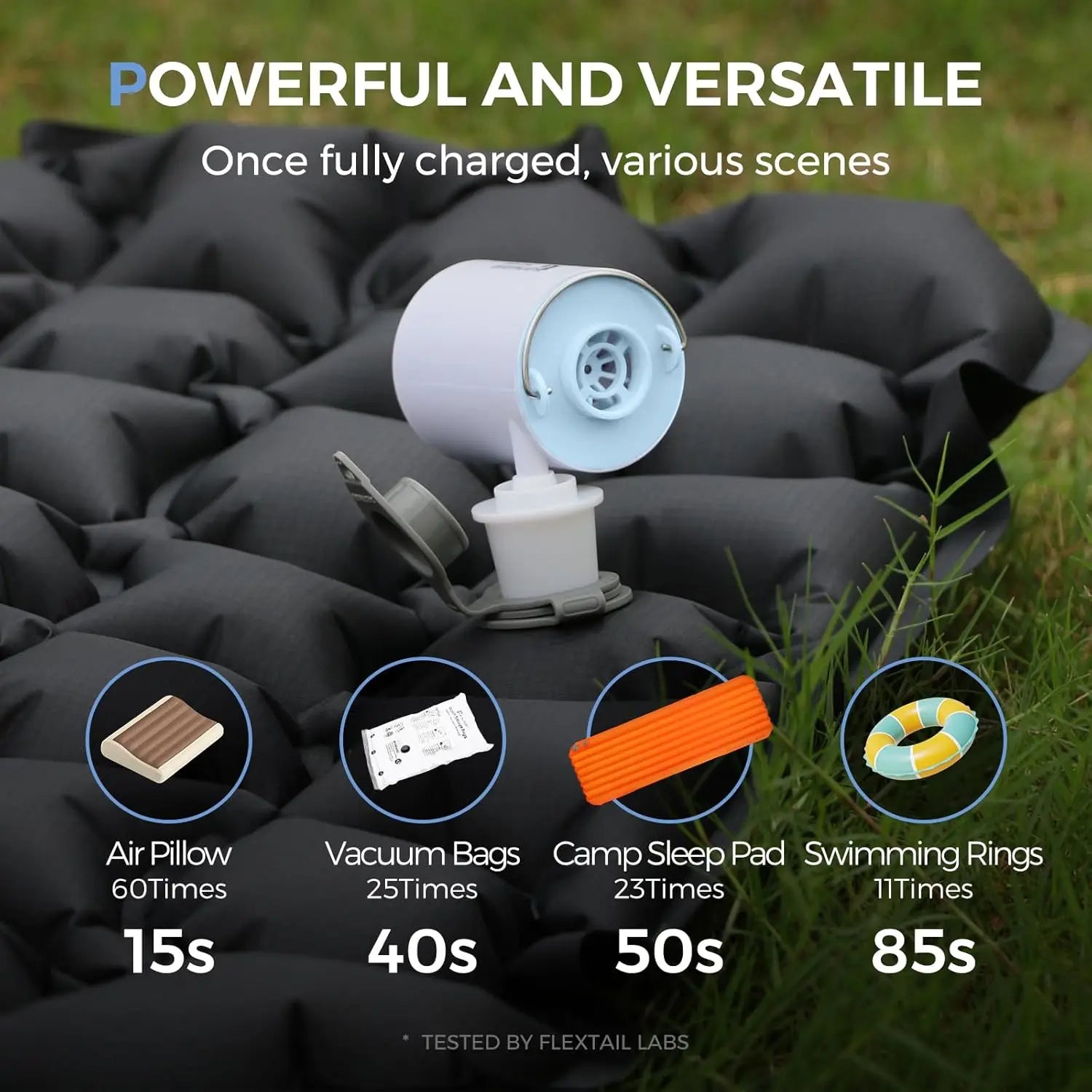 FLEXTAIL Tragbare Luftpumpe, Mini-Campingpumpe mit Licht, USB-C-Aufladung, ideal für Isomatten, Luftmatratzen, Vakuumbeutel