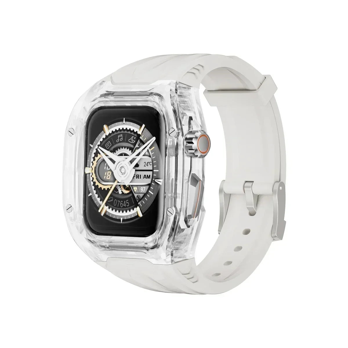 Luxuriöses Modifikations-Mod-Kit für Apple Watch Band-Gehäuse 8 7 45 mm, transparente Lünette, TPU-Armband für IWatch SE 6 5 4 44 mm