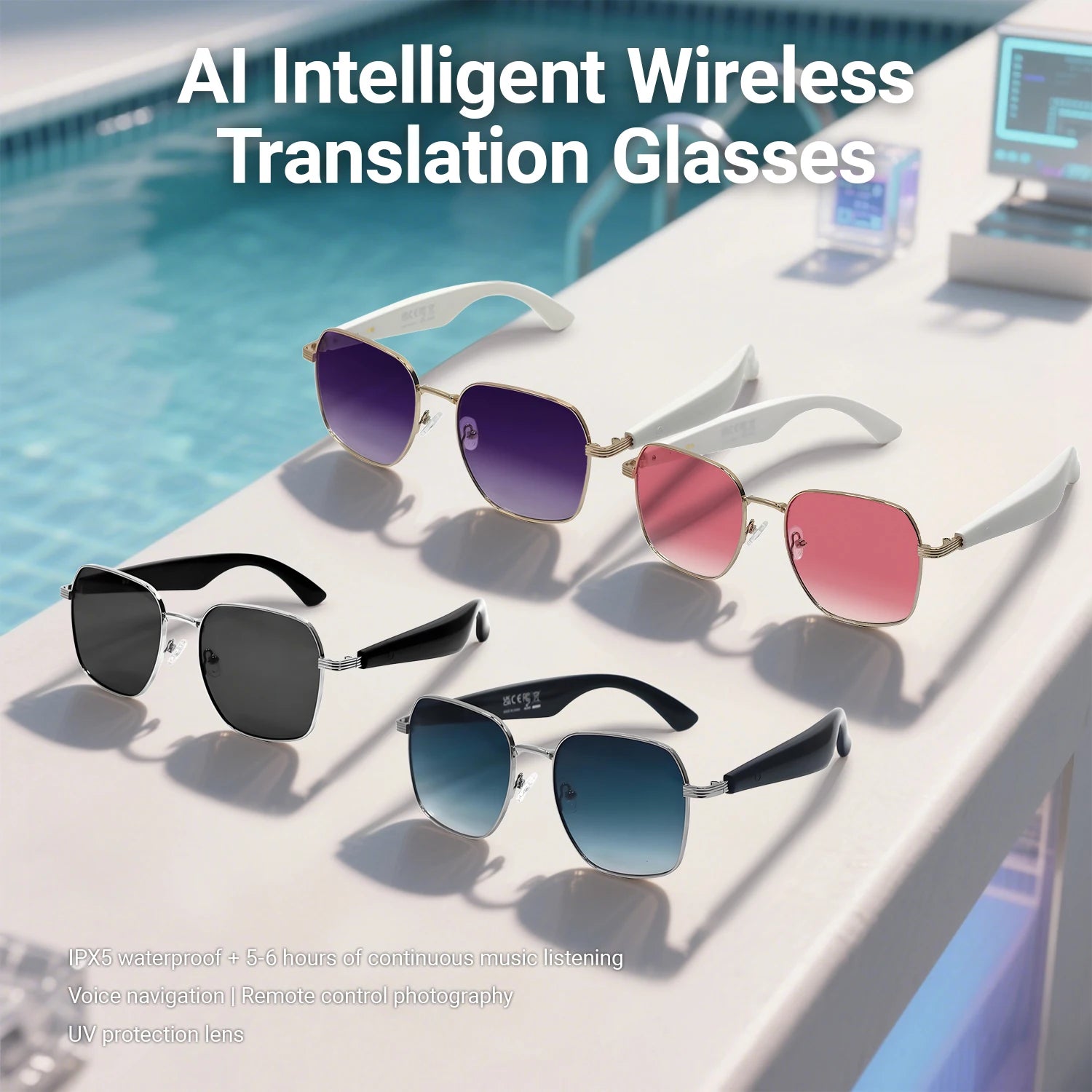 GY200 Smart Glasses 100+ Online-Sprache AI Automatische Dialogübersetzung Bluetooth-Brille mit Lautsprecher Sport UV-Schutz