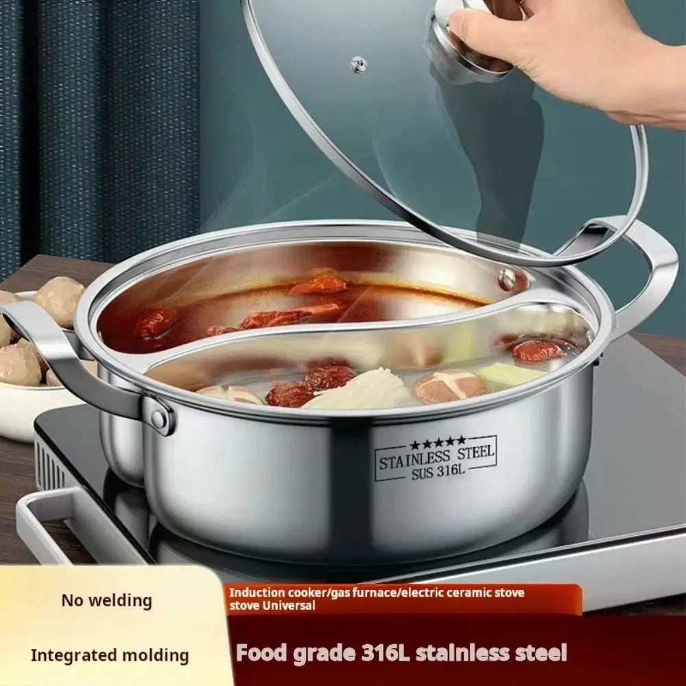 Doppelter Hot Pot aus Edelstahl 316, unterteilt, für chinesische Suppen, 32/34 cm, Induktionskochfeld
