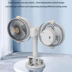 Doppelkopf-Tischventilator mit Clip, USB-Akku 1200 mAh – 5 Stufen, 360° verstellbar