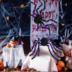 Halloween Riesige Leuchtende Plüsch-Spinne – Lila LED, 8 Modi, Innen & Außen