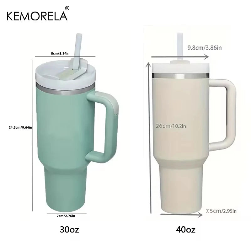 KEMORELA 30 & 40 oz Becher mit Griffdeckel Stroh 887/1182 ml Edelstahl Wasserflasche Vakuum Thermoskanne Tasse Reise Auto Kaffeetasse