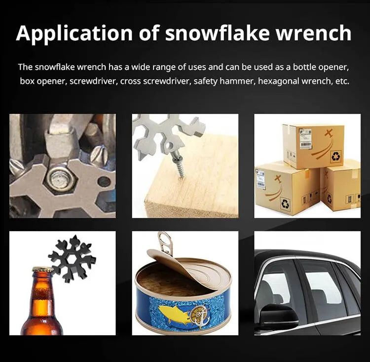 Multifunktionaler Schneeflockenschlüssel, Werkzeugstahl, achteckiger Sechskant, tragbar, 18-in-1-Mini-Universalschlüssel
