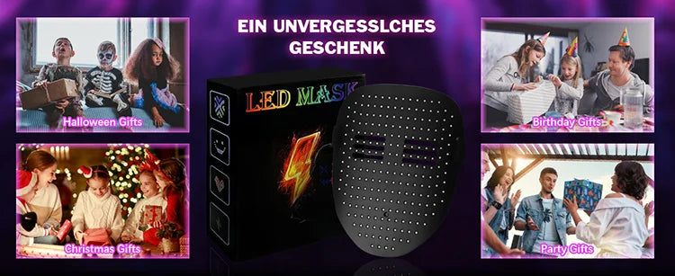 LED-Maske mit Gestenerkennung – 234 RGB-LEDs, 50 Muster, USB-C | Halloween Cosplay