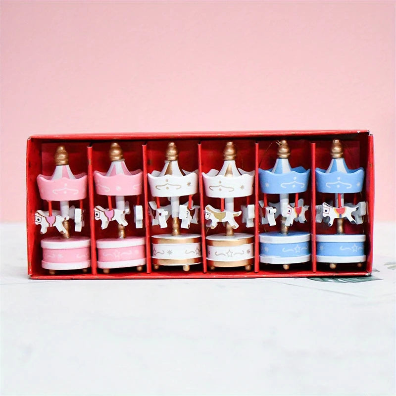 6Pcs Holz Karussell Pferd Hängen Ornamente Für Weihnachten Baum Dekor Frohe Gehen Runde Anhänger Home Party Festival Dekoration