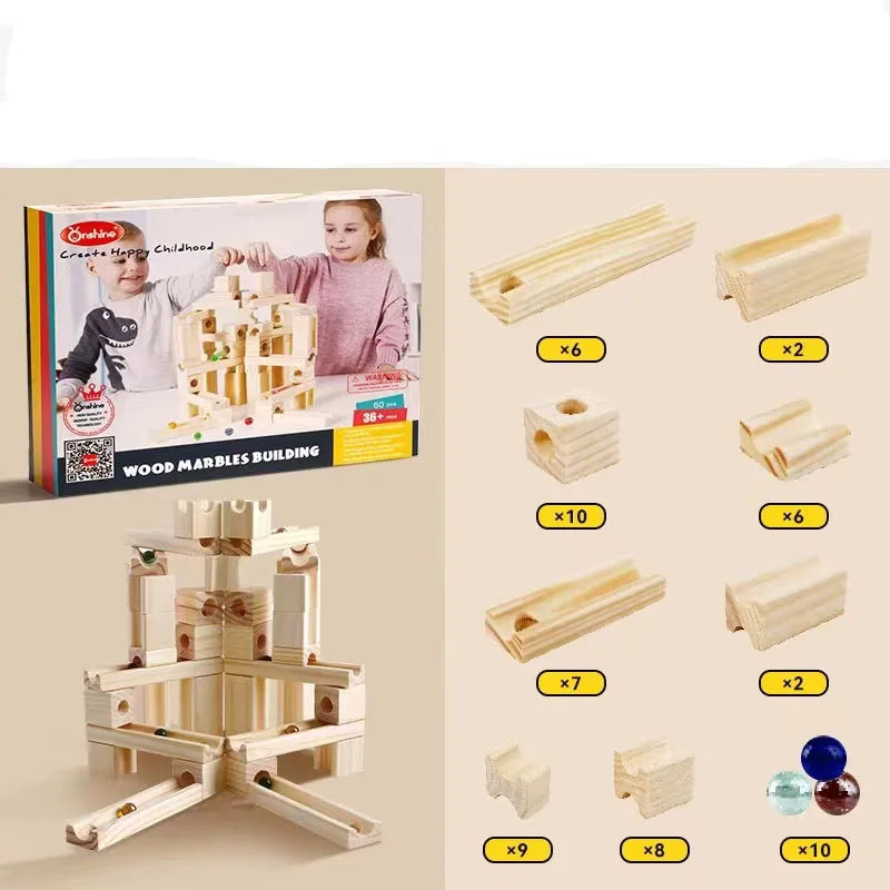 Hochwertige Regenbogen-Musik, klingende Bäume, Holzblütenblätter, Montage und Marmor-Lauf-Bälle, die Kinder-Lernspielzeug verfolgen