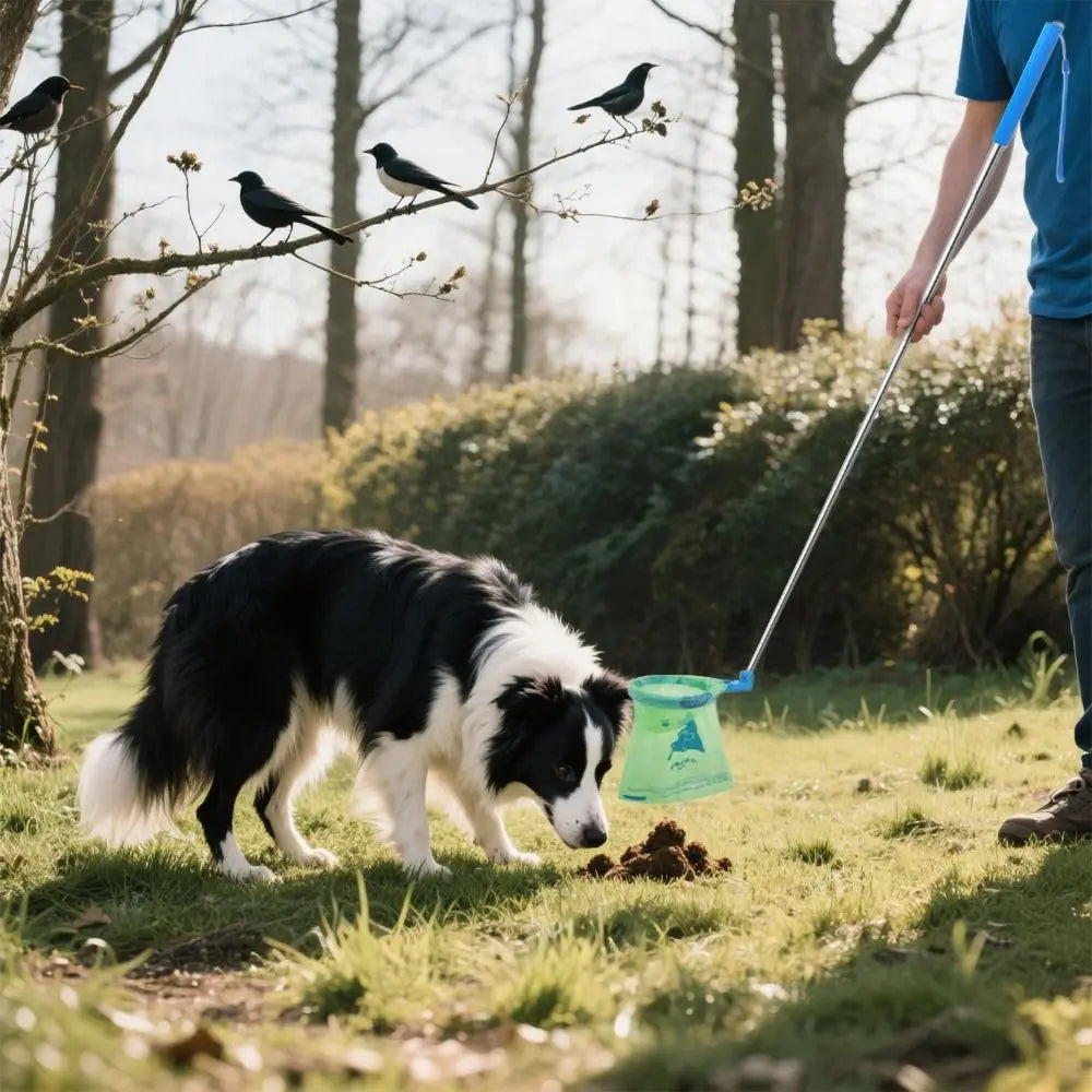 Faltbarer Hundekot-Aufheber aus Edelstahl – Kein Bücken, Kontaktlos, 90cm | Für Kotbeutel ab 23cm | Gassi & Reisen | Blau