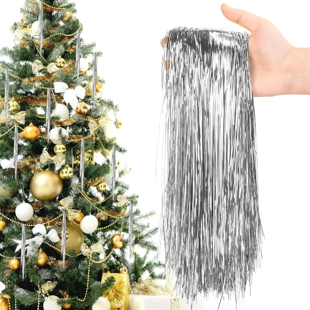 Wiederverwendbarer Weihnachtsbaum aus Metalldraht, Festivals, Dekor, silberfarben, Weihnachtsbaum, Lametta, Eiszapfen, schillernde Goldfarbe