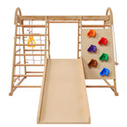7-in-1 Multifunktionales Klettergerüst aus Holz mit Rutsche und Schaukel, Kletterleiter/Netz/Steinen, Indoor-Spielplatzspielzeug für Kinder ab 3 Jahren