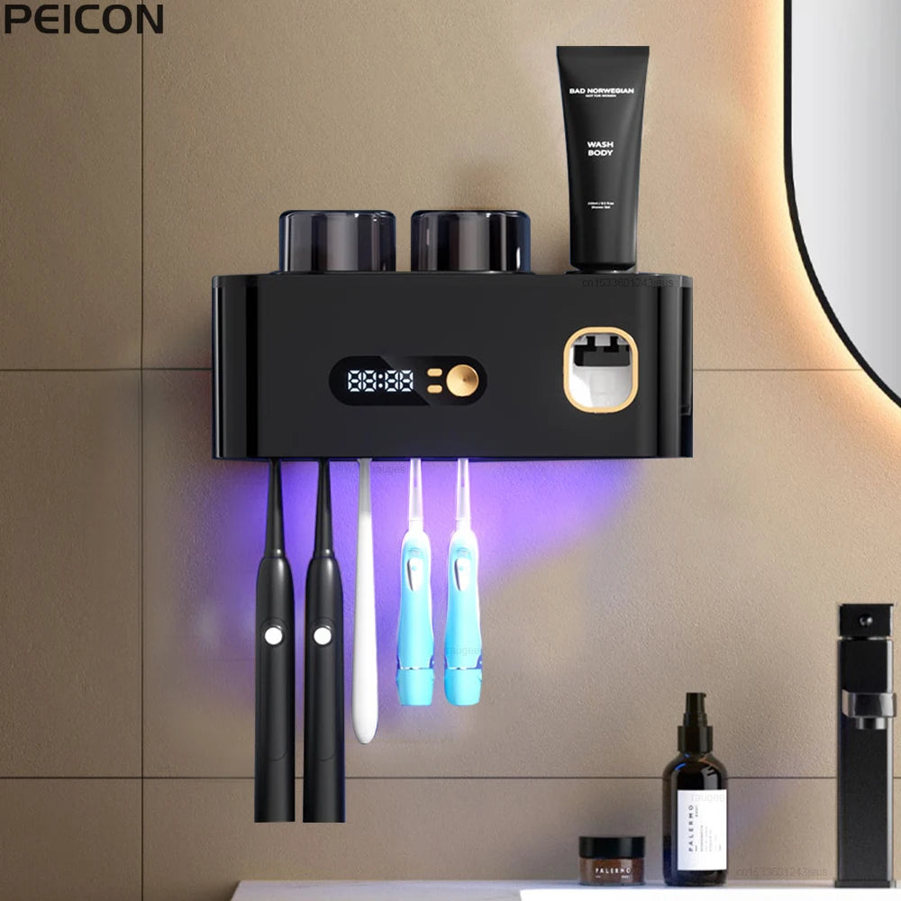 Tragbarer Zahnbürsten-Sterilisator, kabellose Zahnbürste, UV-Sterilisation, wiederaufladbarer, an der Wand montierter elektrischer Zahnbürsten-Trocknerhalter