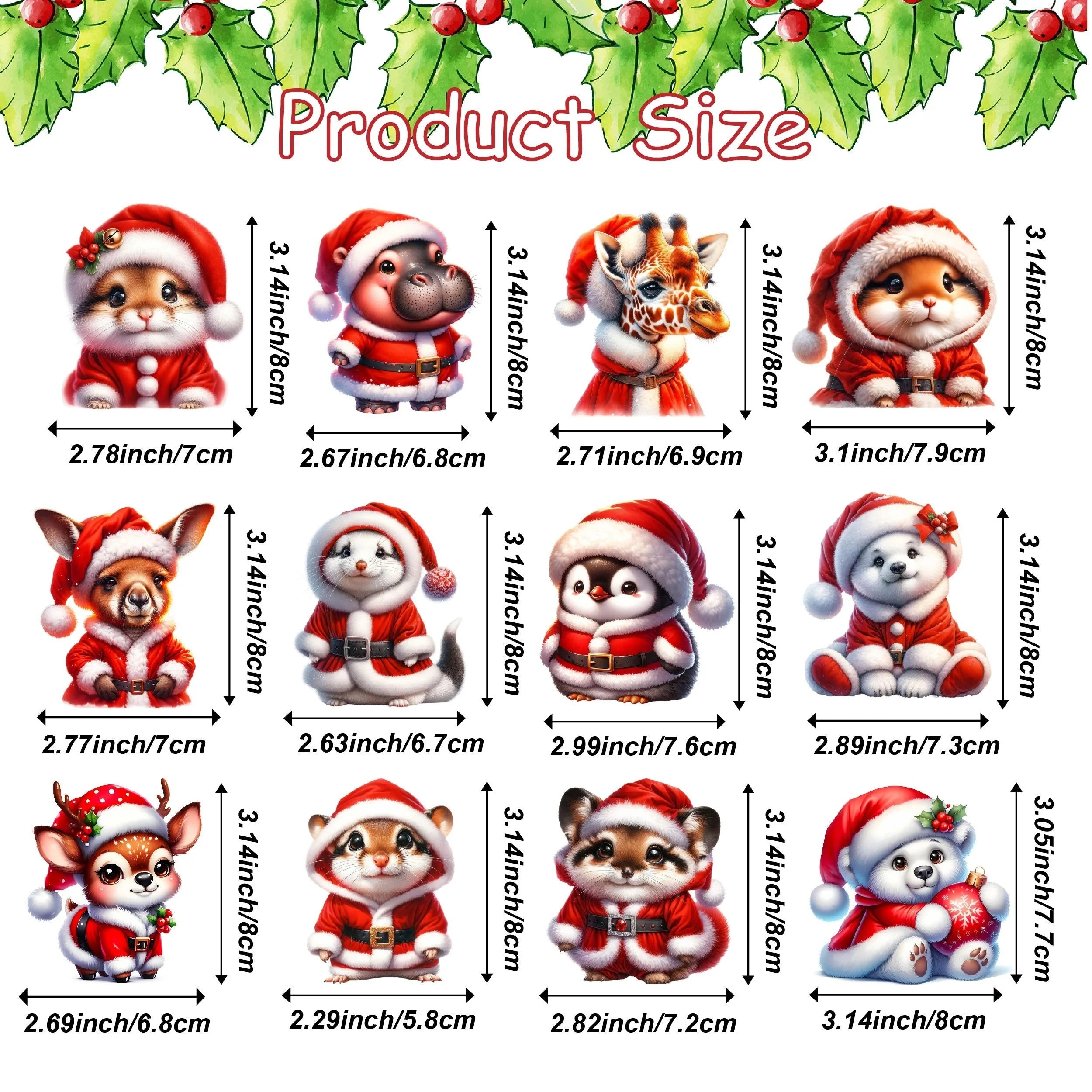 12 Stück Weihnachtsschmuck aus Holz, handgefertigte Weihnachtsmann-Tierbaumschmuck, hängende Charms für Weihnachtsferien