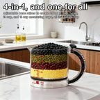 4-IN-1-Messbecher, verstellbarer multifunktionaler Messbecher mit Schaber-Stil, Dichtungsbasis, Küchenwürfelbecher, Werkzeuge zum Kochen