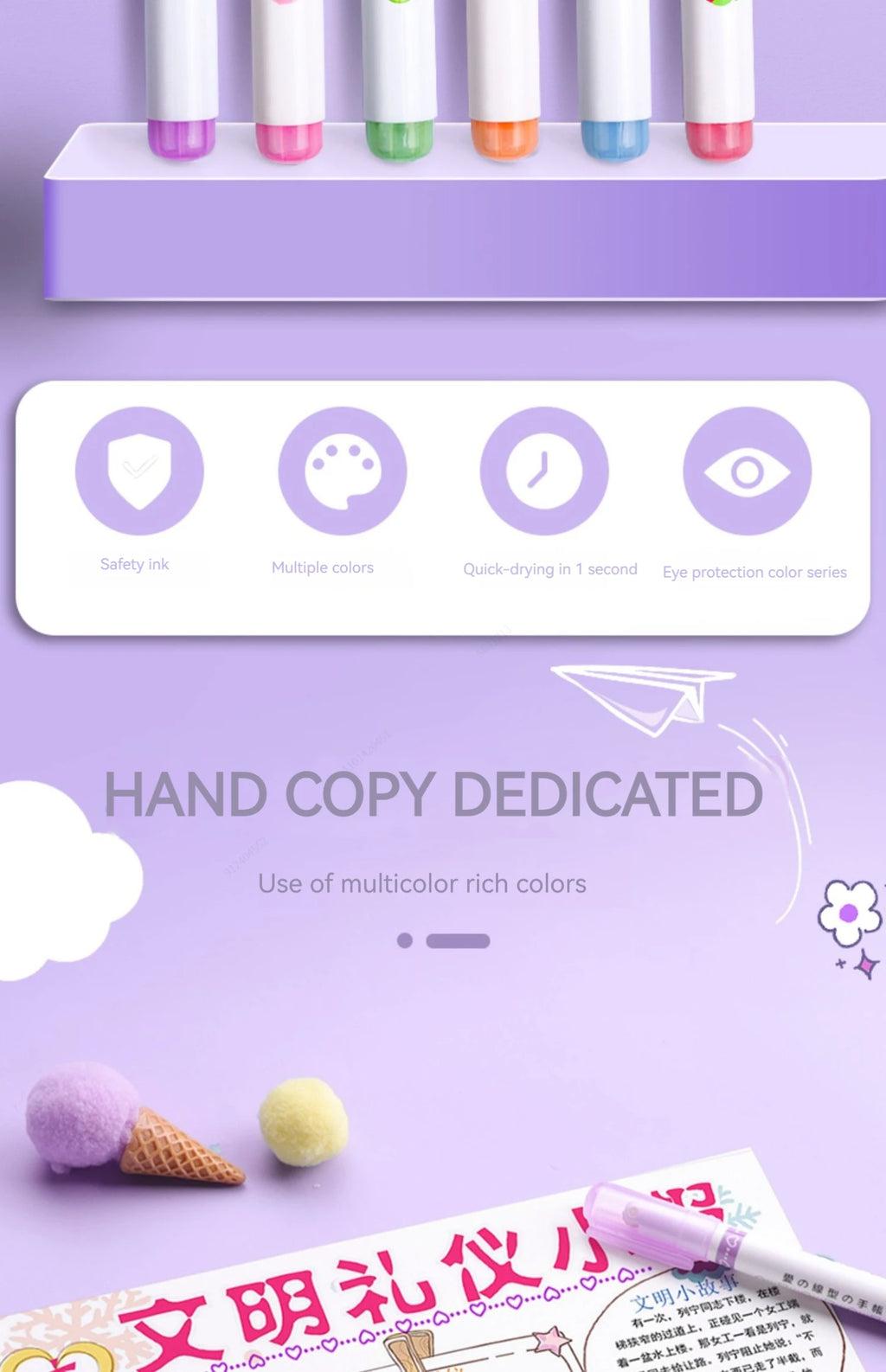 6 Teile/satz Blume Linie Form Highlighter Stift Roller Spitze Kurve Liner Marker Kawaii Koreanische Schreibwaren Schule Bürobedarf Geschenke