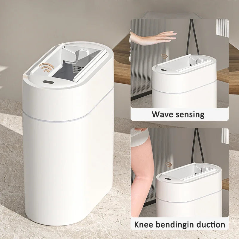 9L Sensor-Mülleimer mit Deckel, Zwei-Wege-Automatikverpackung, Adsorption, Mülleimer, Zuhause, Küche, Toilette, schmaler Schlitz, Wandmontage-Abfallbehälter