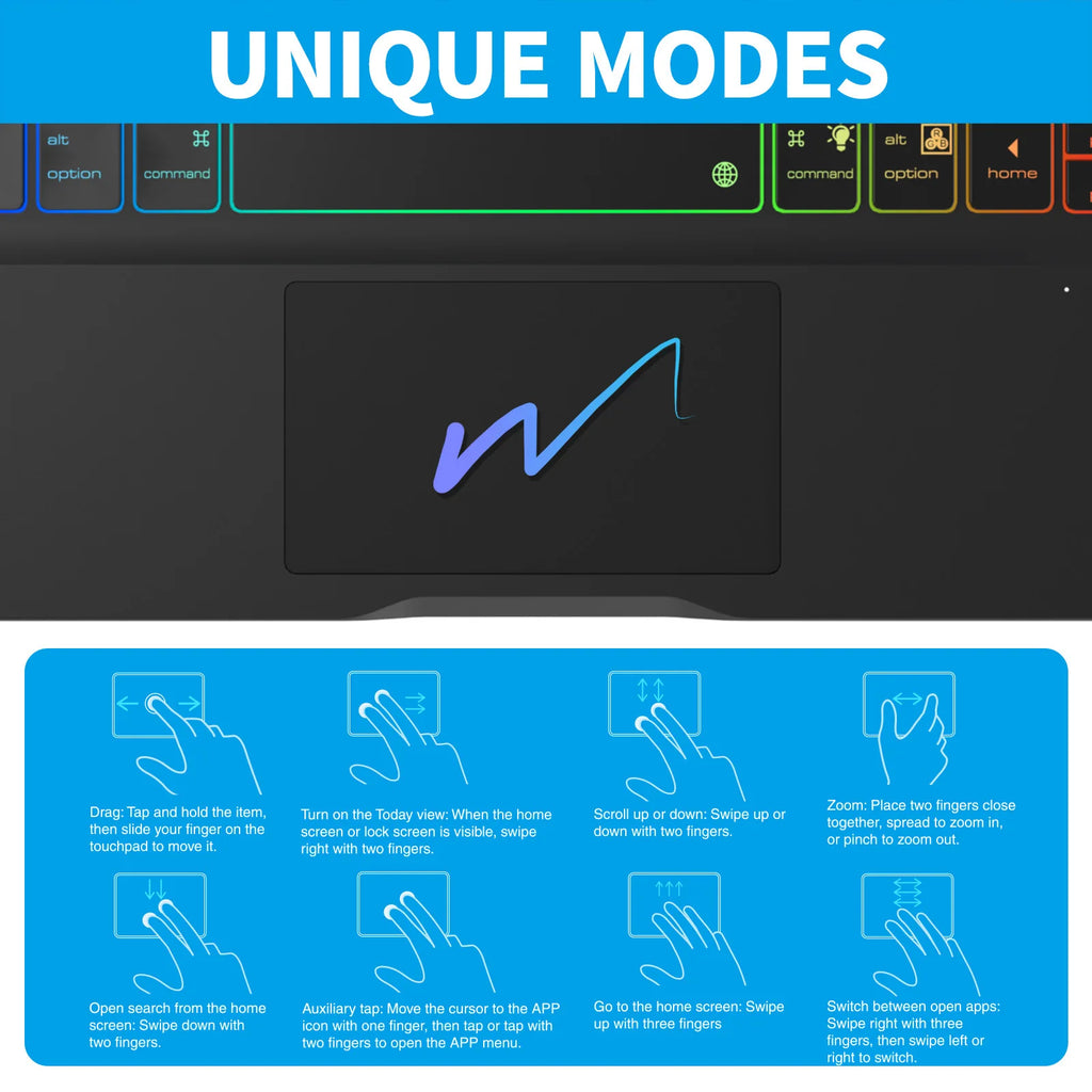 360 Grad drehbare BT-Tastatur für wiederaufladbare kabellose Tastatur und Maus mit 7-Farben-Hintergrundbeleuchtung für iPad 10,2/10,5 Zoll