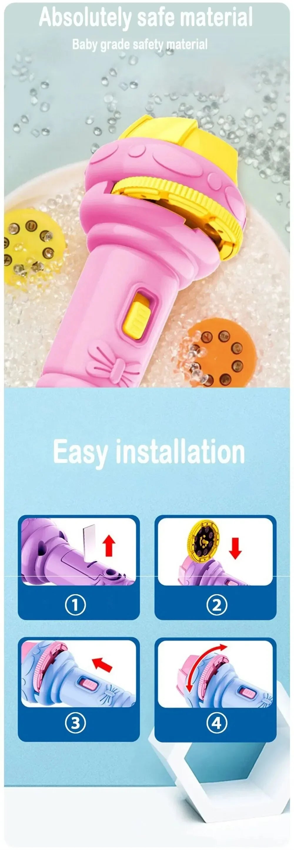 10-Karten-Cartoon-Projektions-Taschenlampe, 80 Muster, kreative Kinder-Taschenlampe, Spielzeugprojektor, Babyspielzeug, Gute-Nacht-Geschichten-Buch-Spielzeug