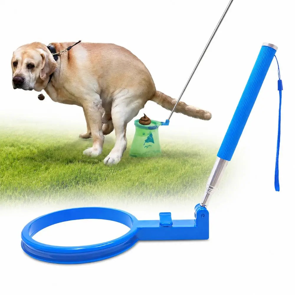 Faltbarer Hundekot-Aufheber aus Edelstahl – Kein Bücken, Kontaktlos, 90cm | Für Kotbeutel ab 23cm | Gassi & Reisen | Blau