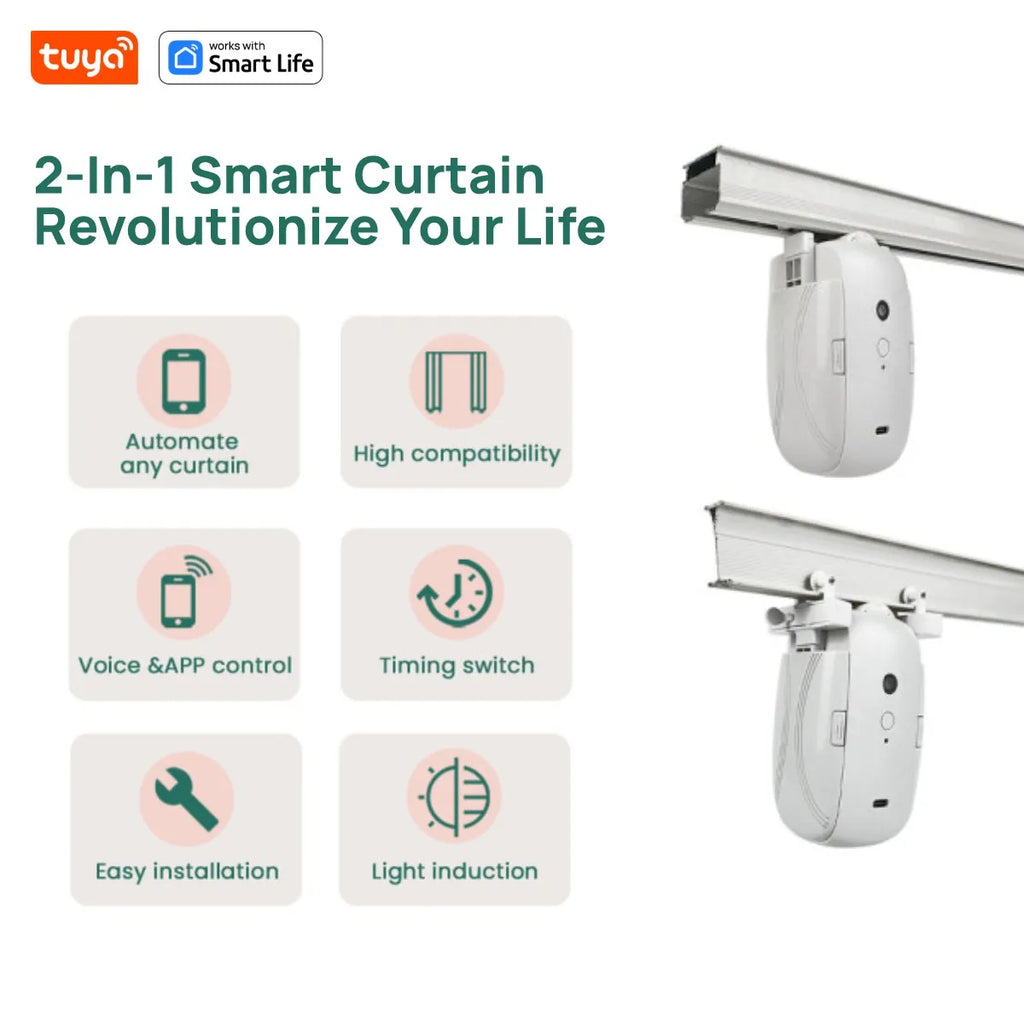 Tuya Smart WiFi Vorhangroboter (mit Gateway), APP-Fernbedienung, Sprachsteuerung, inklusive Zubehör für T/U-Vorhangschienen