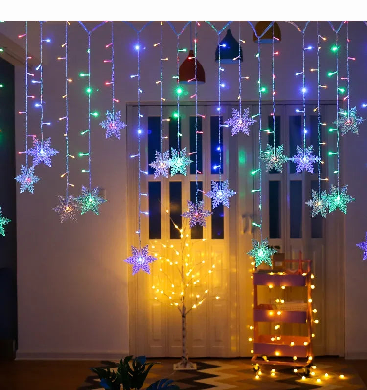 3,2 m lange Weihnachts-Schneeflocken-Vorhang-Lichter – blinkende LED-Lichterkette, wasserdicht für Urlaub, Party, Hochzeit, Weihnachtsbaum-Dekoration