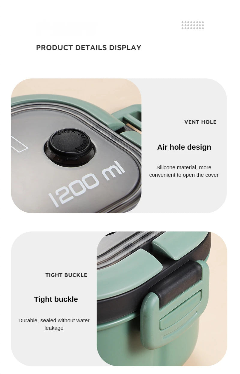 1200ml 2-lagige Bento-Brotdose mit Löffel gabel, tragbare auslaufs ichere Büro camping für Kinder mit hoher Kapazität