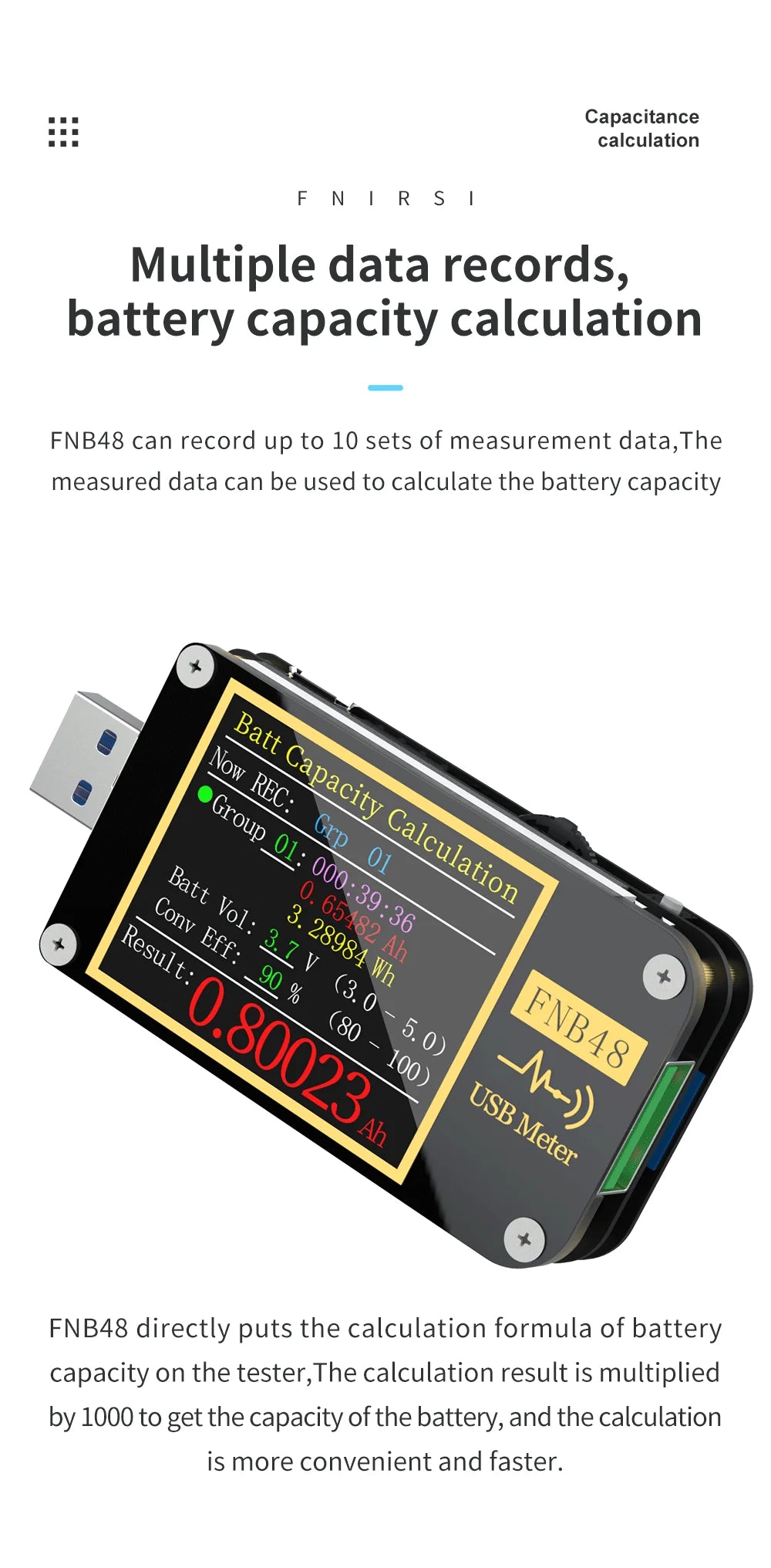 FNB58 USB-Tester, Voltmeter, Amperemeter, Typ C, Schnellladungserkennung, Auslöser, Kapazitätsmessung, Welligkeitsmessung