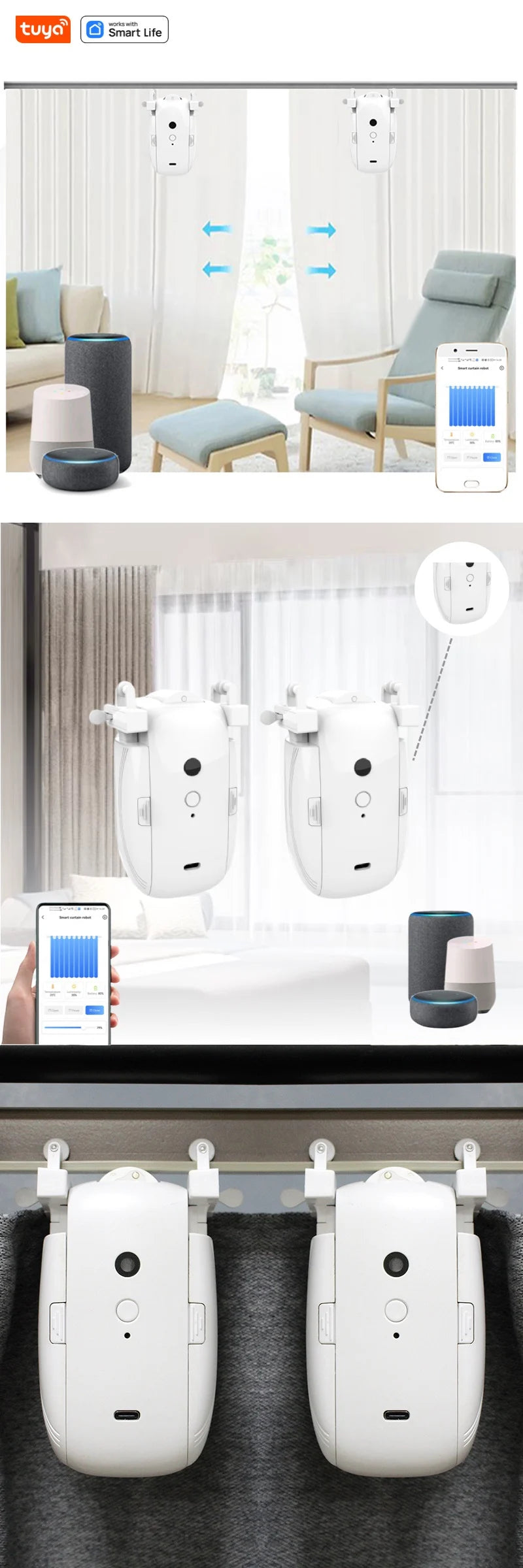 Tuya Smart WiFi Vorhangroboter (mit Gateway), APP-Fernbedienung, Sprachsteuerung, inklusive Zubehör für T/U-Vorhangschienen