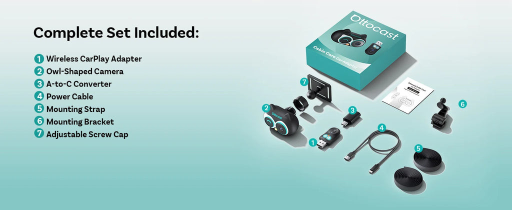 OTTOCAST Cabin Care, Drahtloser CarPlay-Adapter Babykamera 1080P HD 150°