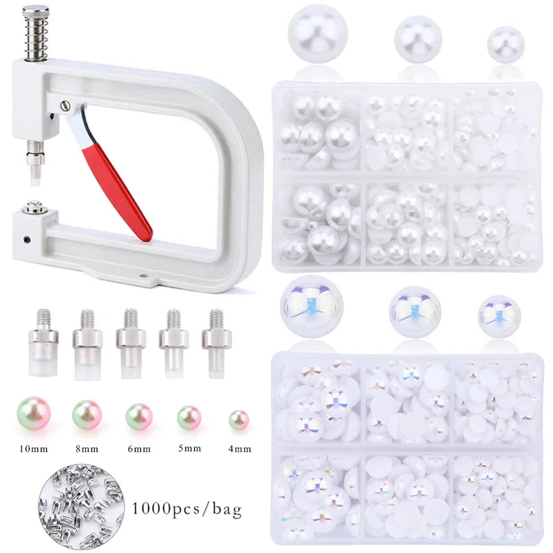 Perlen-Nieten-Setzmaschine für DIY – Halbperlen auf Kleidung, Taschen & Schmuck | inkl. 1000 Nieten