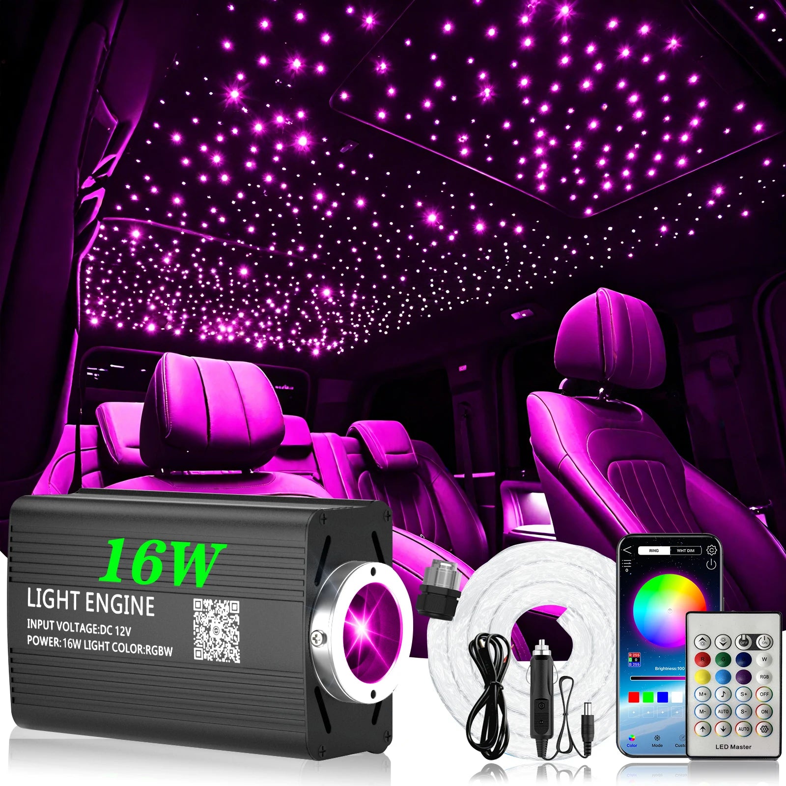 VASTFIRE Starlight Auto-Ambientebeleuchtung – Glasfaser-Fußmatten, RGB-Lichtleiste & Faserlampen | App & Fernbedienung | CE & RoHS