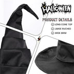 Halloween Hexenhut mit Rüschen – Schwarzer Hexen- & Zauberer-Hut für Cosplay & Party
