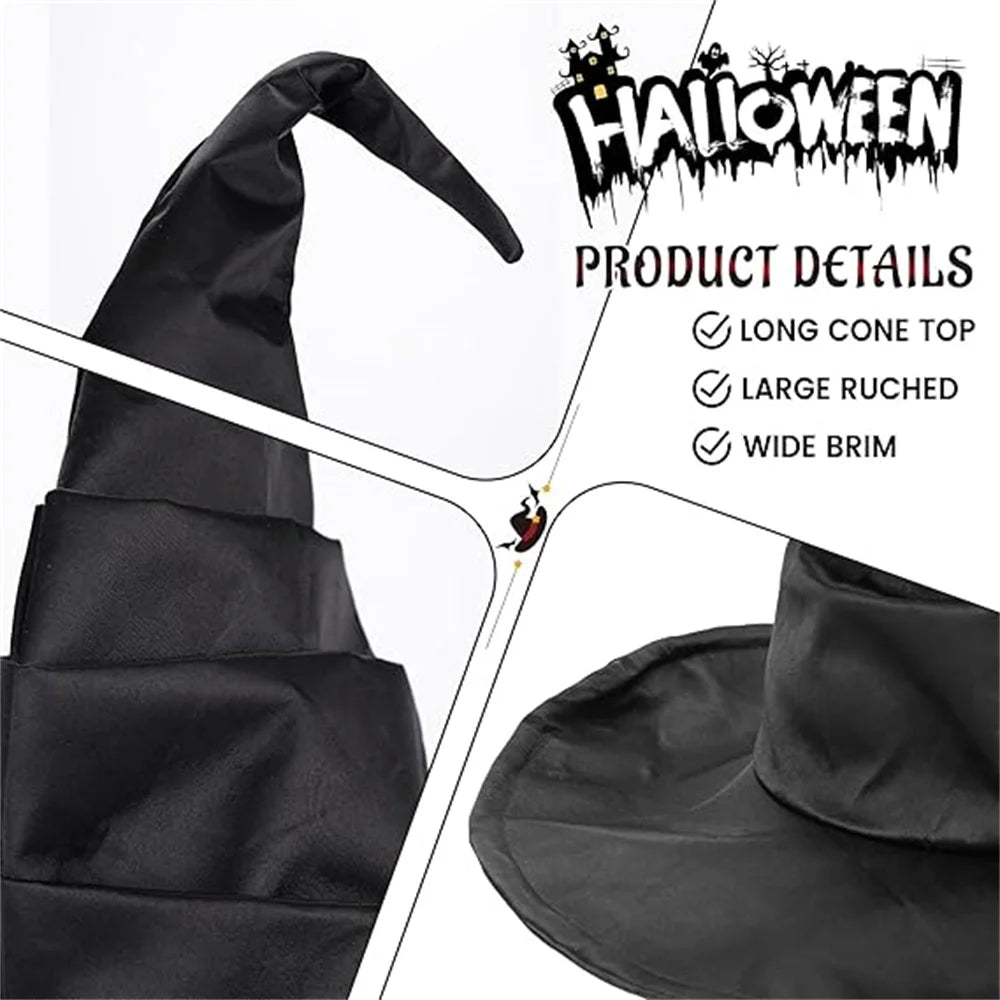 Halloween Hexenhut mit Rüschen – Schwarzer Hexen- & Zauberer-Hut für Cosplay & Party