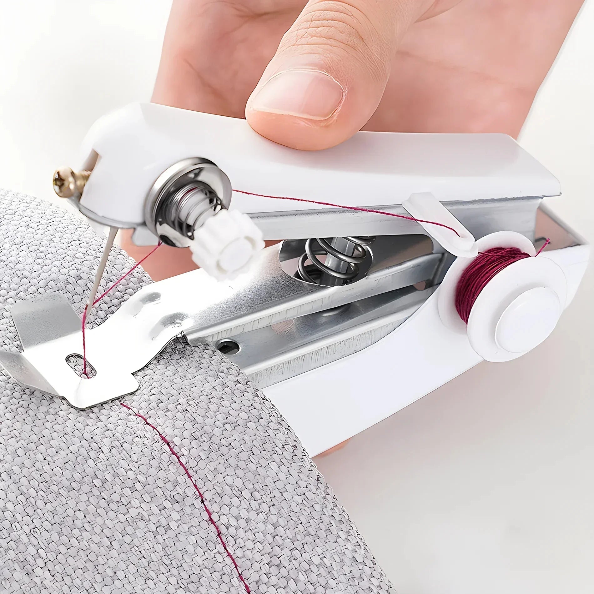 Edieu Mini-Nähmaschine tragbar – Handgerät, Metall, für Stoff & Leder, mit Fadenset