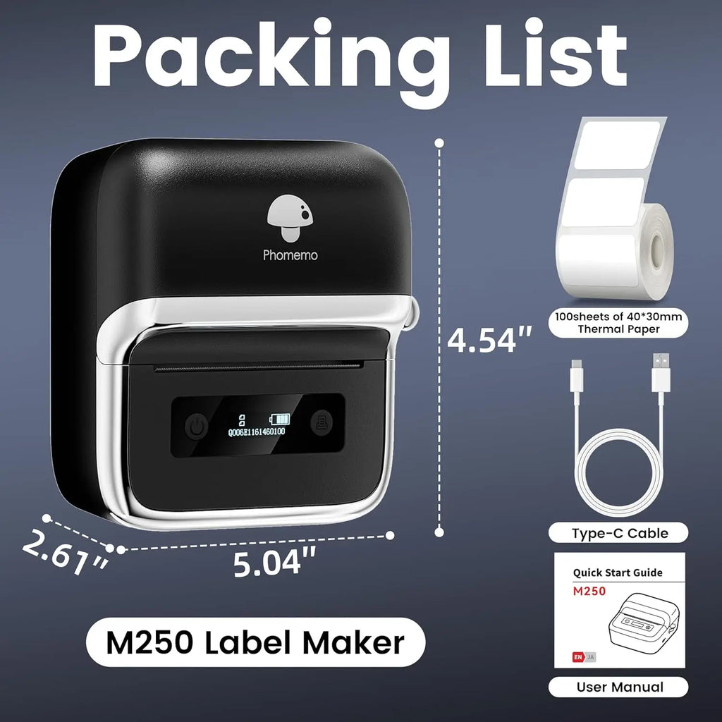 Phomemo M250 Etikettendrucker, 75 mm, Thermo-Etikettendrucker 2025, Upgrade tragbarer Barcode-Drucker für den Aufkleberdrucker von Business Home