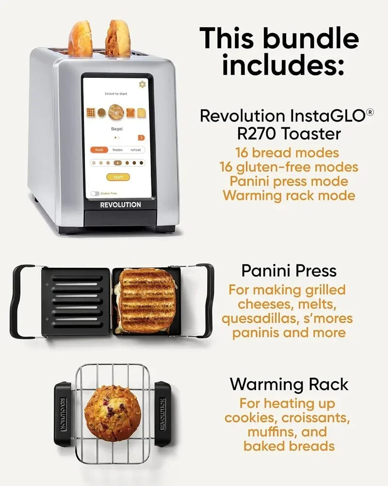 für R270 Hochgeschwindigkeits-Touchscreen-Toaster, 2-Scheiben-Smart-Toaster mit patentierter InstaGLO-Technologie, Wärmeregal und Panini P