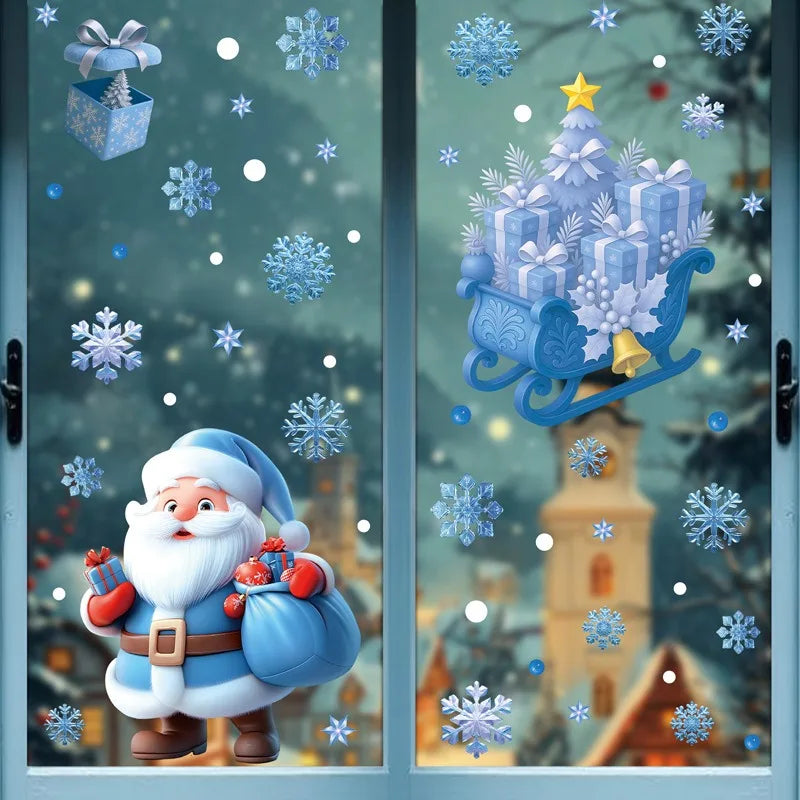 Weihnachten Fenster Aufkleber Winter Schneemann Weihnachtsmann Schneeflocke Elch Statische Aufkleber Glas Ornamente Frohe Weihnachten Dekor